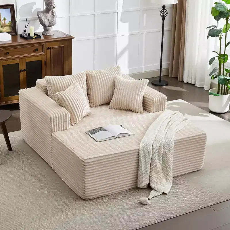 Übergroße 61-Zoll-Chaiselongue, Cordbezogenes Sofa mit 4 Kissen