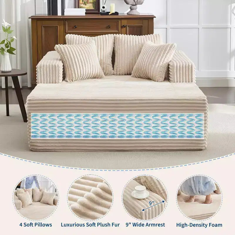 Übergroße 61-Zoll-Chaiselongue, Cordbezogenes Sofa mit 4 Kissen