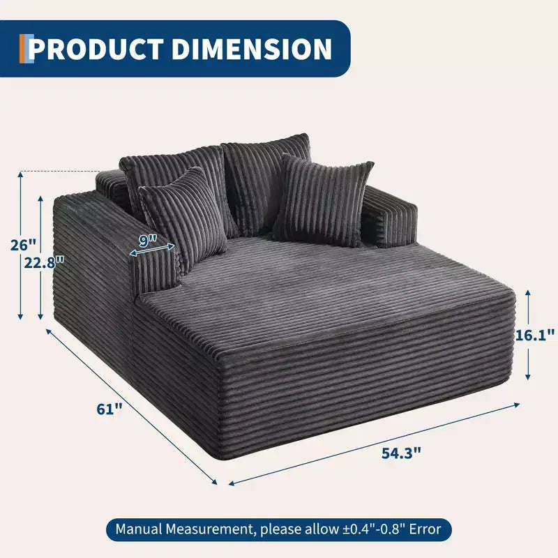 Übergroße 61-Zoll-Chaiselongue, Cordbezogenes Sofa mit 4 Kissen
