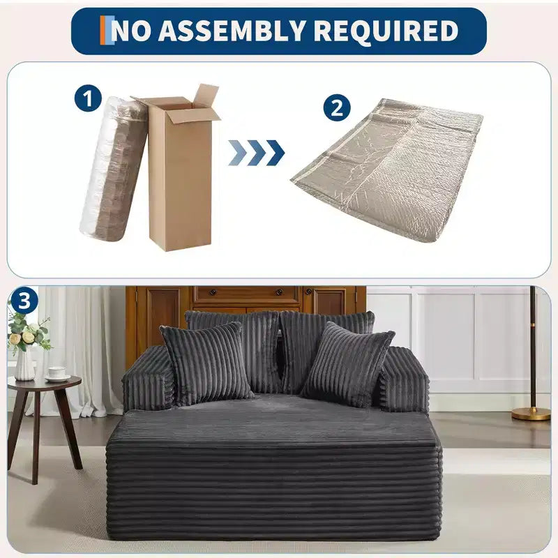 Übergroße 61-Zoll-Chaiselongue, Cordbezogenes Sofa mit 4 Kissen