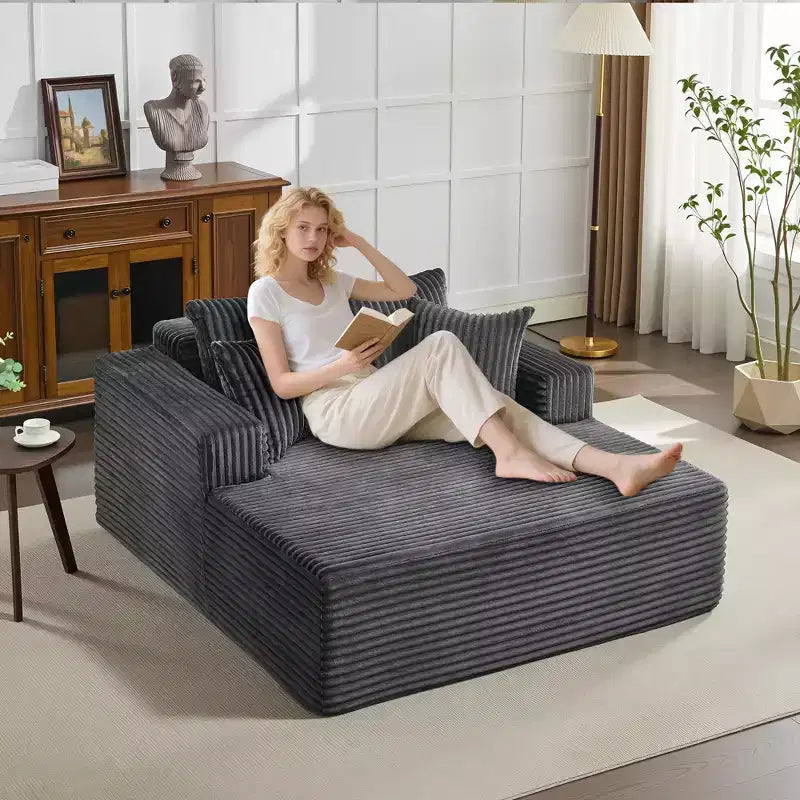 Übergroße 61-Zoll-Chaiselongue, Cordbezogenes Sofa mit 4 Kissen