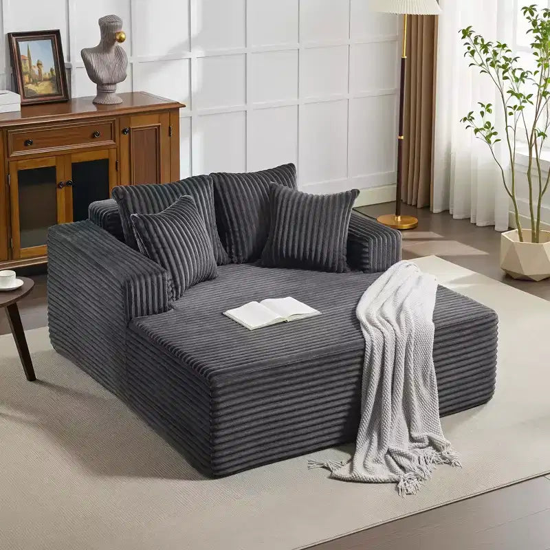 Übergroße 61-Zoll-Chaiselongue, Cordbezogenes Sofa mit 4 Kissen
