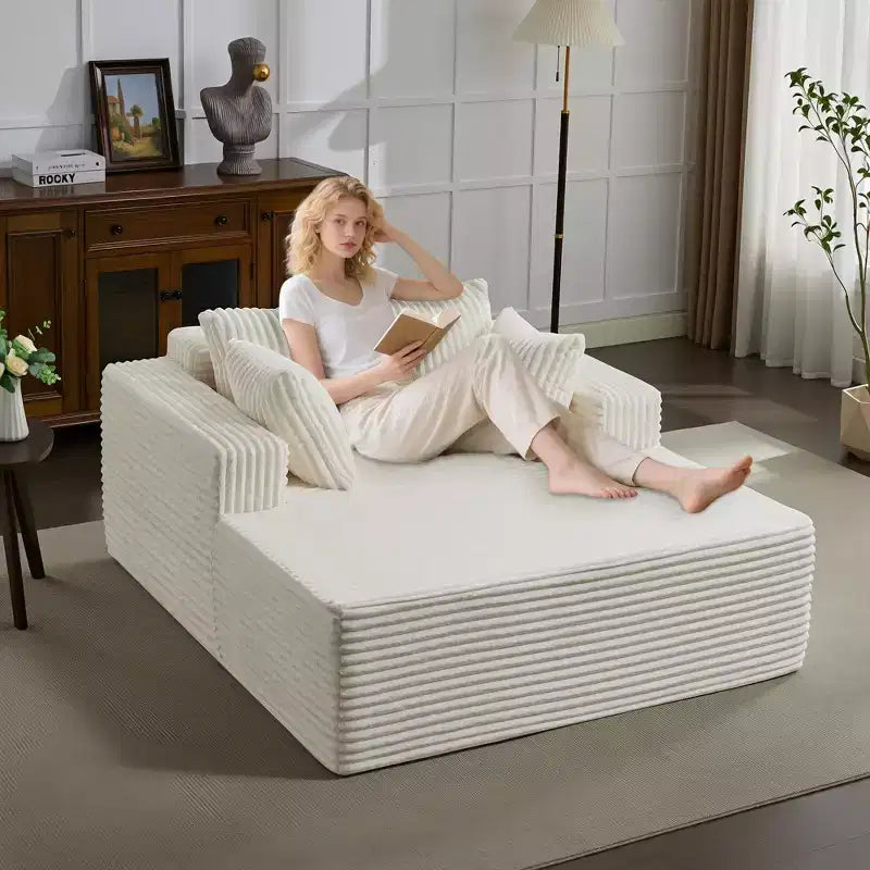Übergroße 61-Zoll-Chaiselongue, Cordbezogenes Sofa mit 4 Kissen