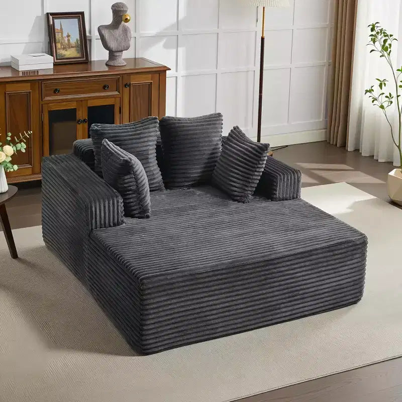 Übergroße 61-Zoll-Chaiselongue, Cordbezogenes Sofa mit 4 Kissen