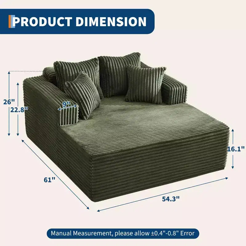 Übergroße 61-Zoll-Chaiselongue, Cordbezogenes Sofa mit 4 Kissen