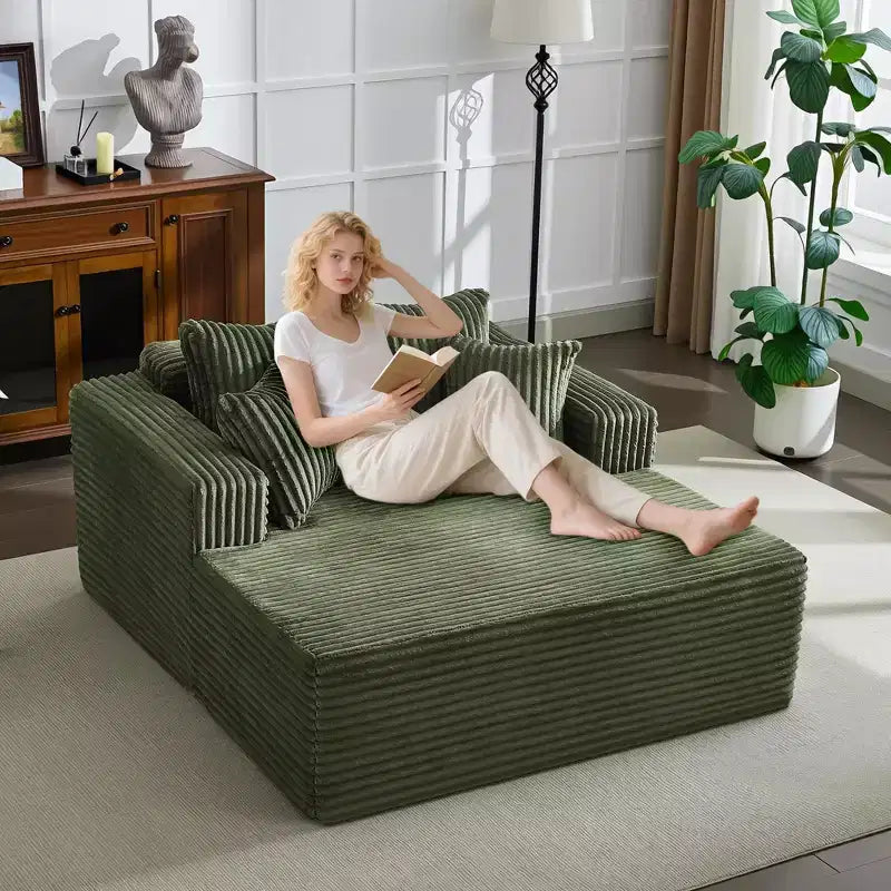 Übergroße 61-Zoll-Chaiselongue, Cordbezogenes Sofa mit 4 Kissen