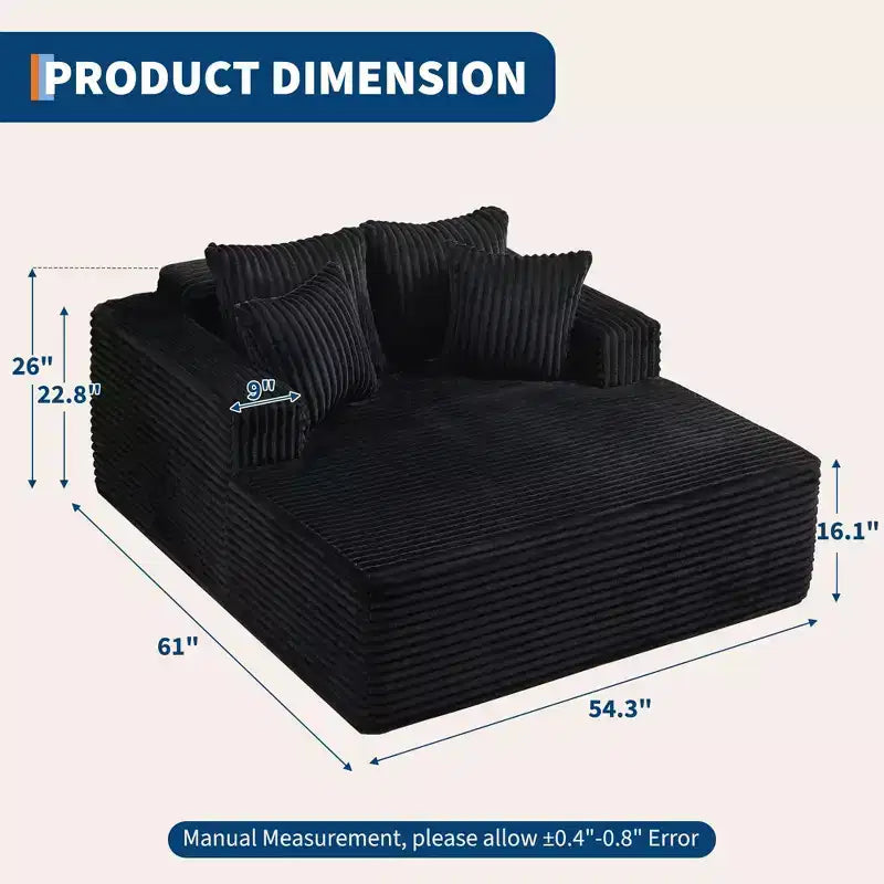 Übergroße 61-Zoll-Chaiselongue, Cordbezogenes Sofa mit 4 Kissen