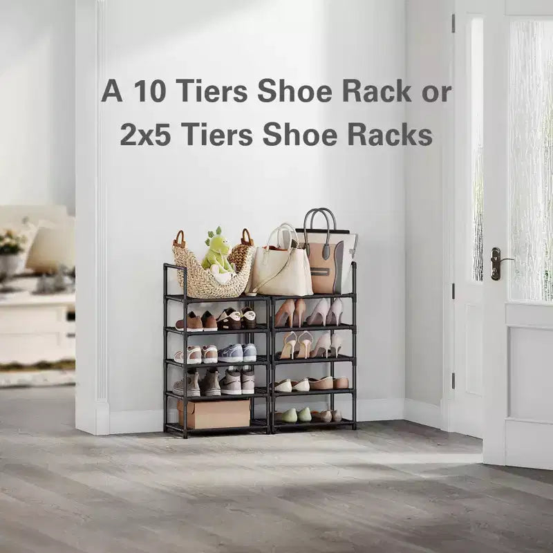 10-stufiges Schuhregal, Schuh-Organizer, Schuhregale für den Schrank, Schuhregal mit Metallrahmen für den Eingangsbereich, hohes Schuhregal, breite Schuhregale, einreihig