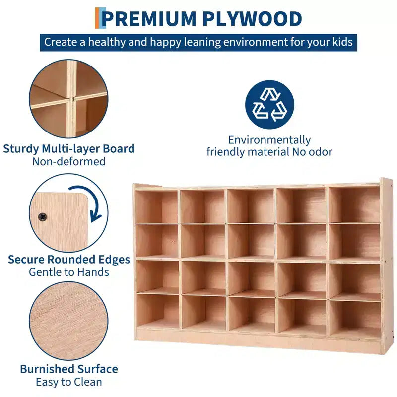 Wandmontierter Aufbewahrungsschrank: 15 Fächer, 5 Haken, für 10 Kinder, doppelt stapelbar, 119,38 x 78,74 x 29,72 cm, Montageset (für Klassenzimmer/Kindergärten)