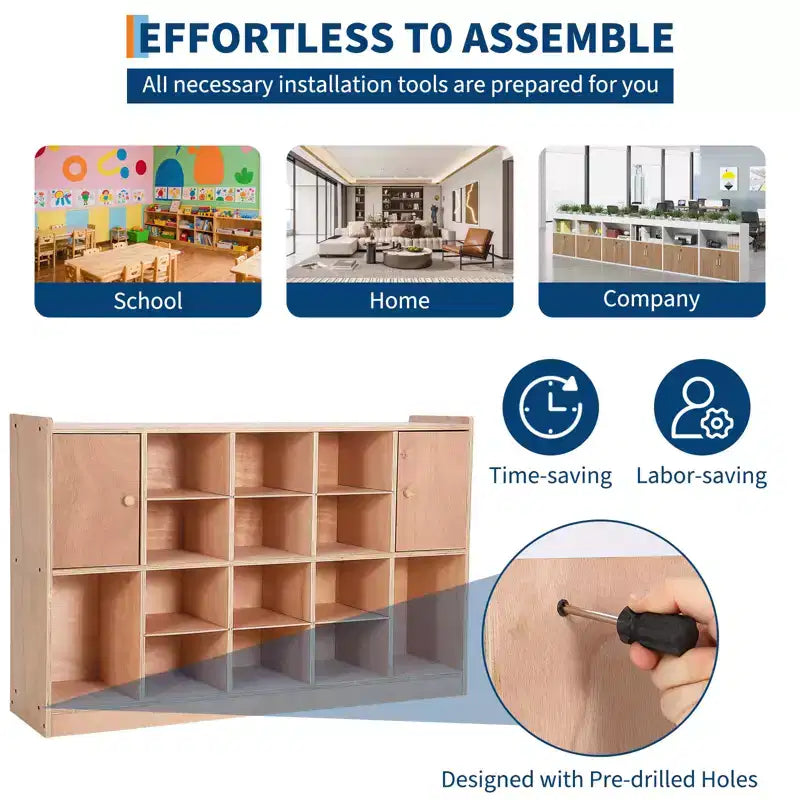 Wandmontierter Aufbewahrungsschrank: 15 Fächer, 5 Haken, für 10 Kinder, doppelt stapelbar, 119,38 x 78,74 x 29,72 cm, Montageset (für Klassenzimmer/Kindergärten)