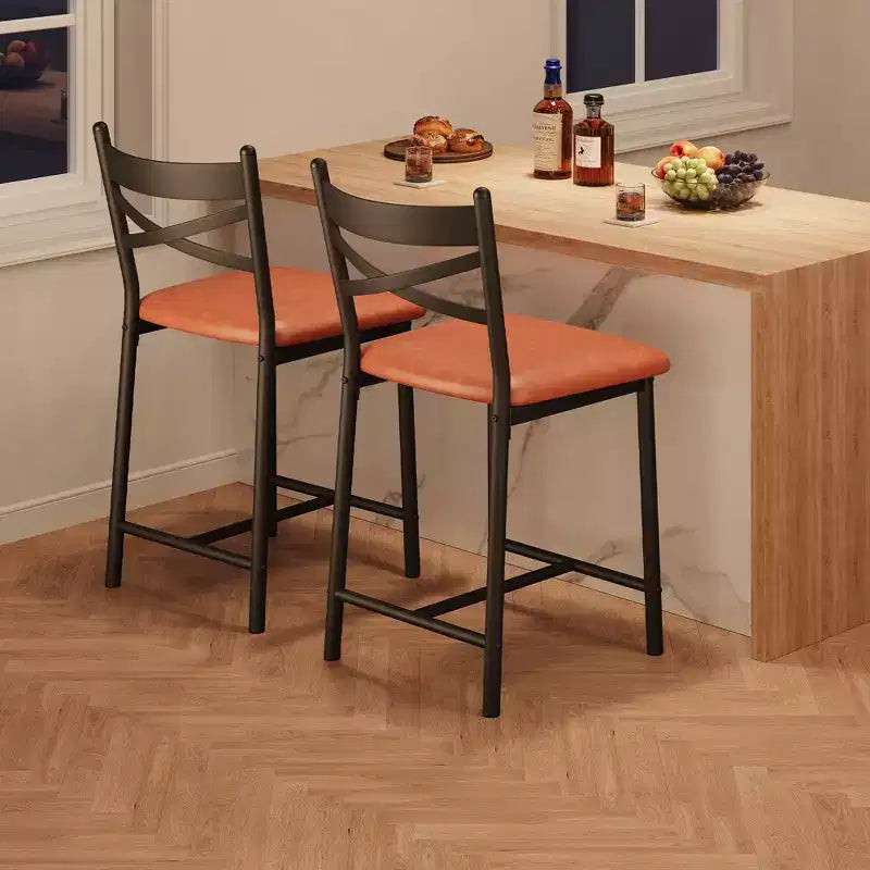 2 Thekenhocker mit Rückenlehne, gepolsterte Barstühle aus Kunstleder mit dicken Polstern und Fußstütze