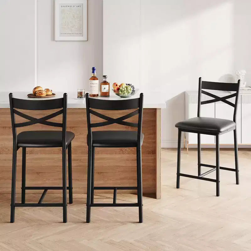 2 Thekenhocker mit Rückenlehne, gepolsterte Barstühle aus Kunstleder mit dicken Polstern und Fußstütze