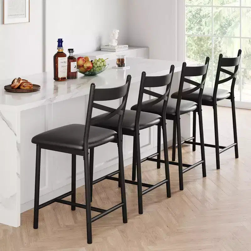 2 Thekenhocker mit Rückenlehne, gepolsterte Barstühle aus Kunstleder mit dicken Polstern und Fußstütze