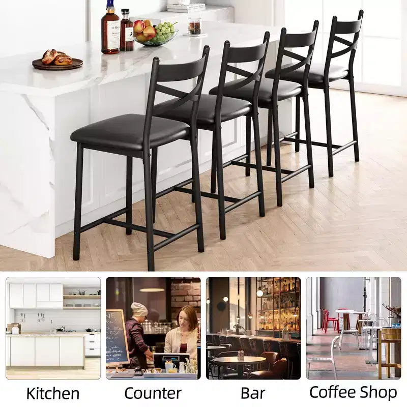 2 Thekenhocker mit Rückenlehne, gepolsterte Barstühle aus Kunstleder mit dicken Polstern und Fußstütze