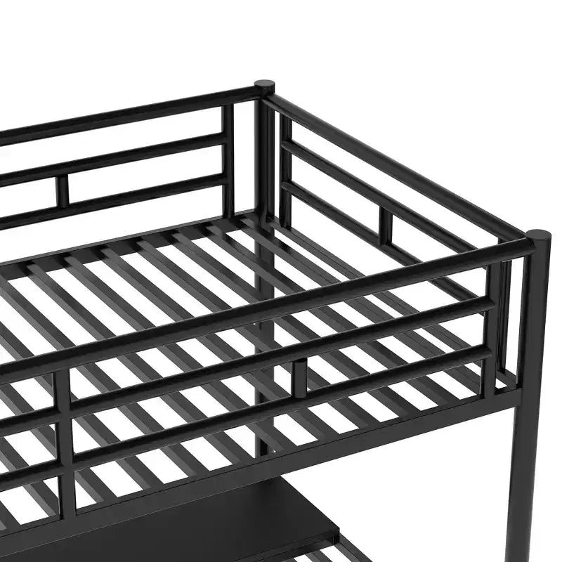 Metall-Hochbett Schwerlast-Etagenbett mit Schreibtisch, Twin-Size-Etagenbettrahmen mit Treppe für Schlafzimmer, Wohnheim oder Gästezimmer, Schwarz