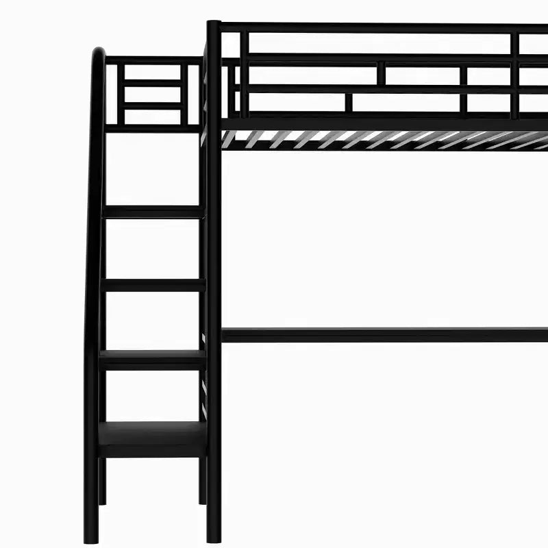Metall-Hochbett Schwerlast-Etagenbett mit Schreibtisch, Twin-Size-Etagenbettrahmen mit Treppe für Schlafzimmer, Wohnheim oder Gästezimmer, Schwarz