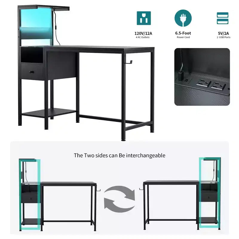 48 Zoll Computertisch mit Metallgestell, Ablagefächern und 1 Schublade für das Home Office