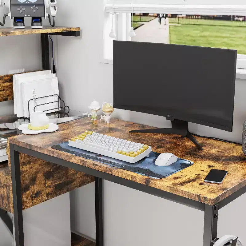 48 Zoll Computertisch mit Metallgestell, Ablagefächern und 1 Schublade für das Home Office
