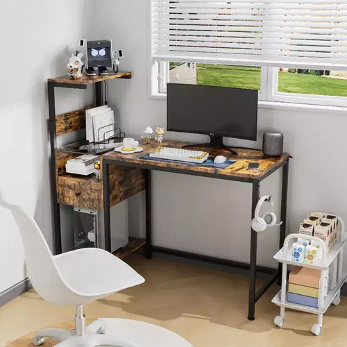 Okak 48IN Computer Desk with Metal Frame, Gaming Desk with Storage Shelves and 1 Drawer, Writing Desk for Living Room, Study