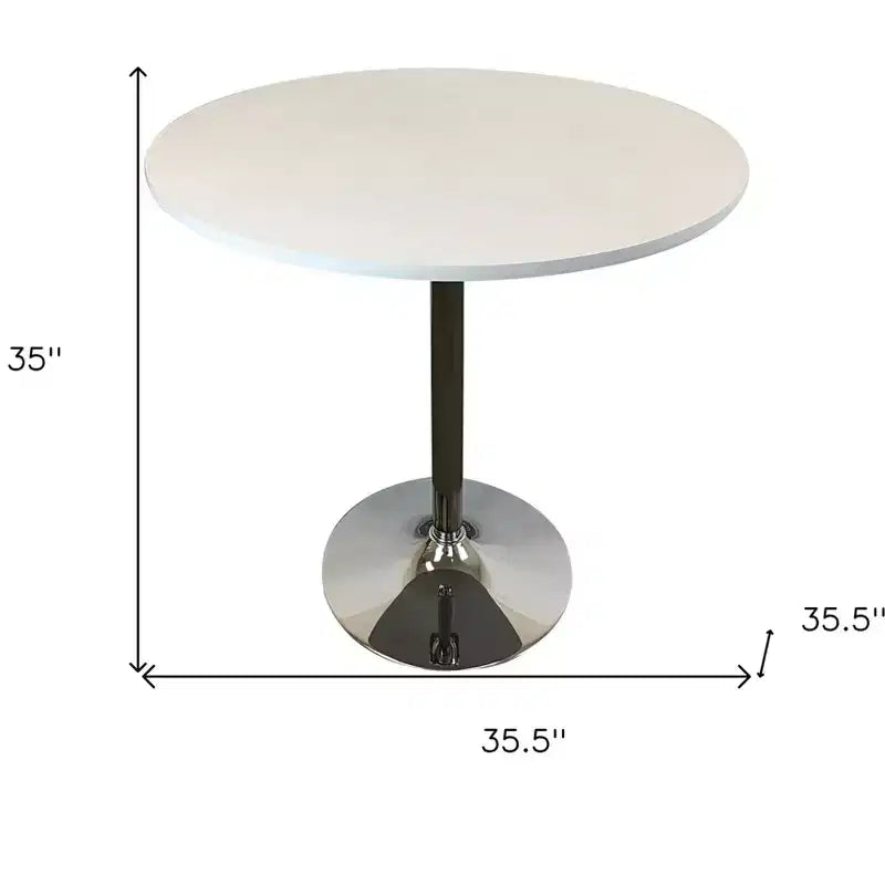 36" runder Esstisch mit schwarzem und silbernem Holz- und Metall-Säulenfuß