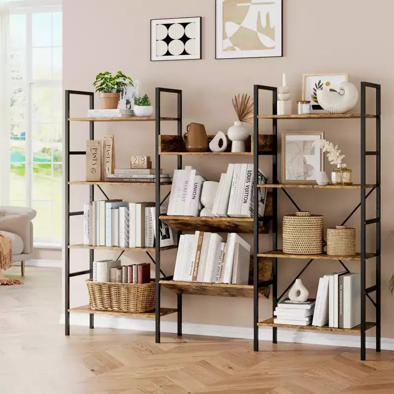 Bücherregal, 4-stöckiges Regal mit 11 offenen Ablagen, Bücherregal im rustikalen Industriestil für Schlafzimmer, Wohnzimmer und Heimbüro