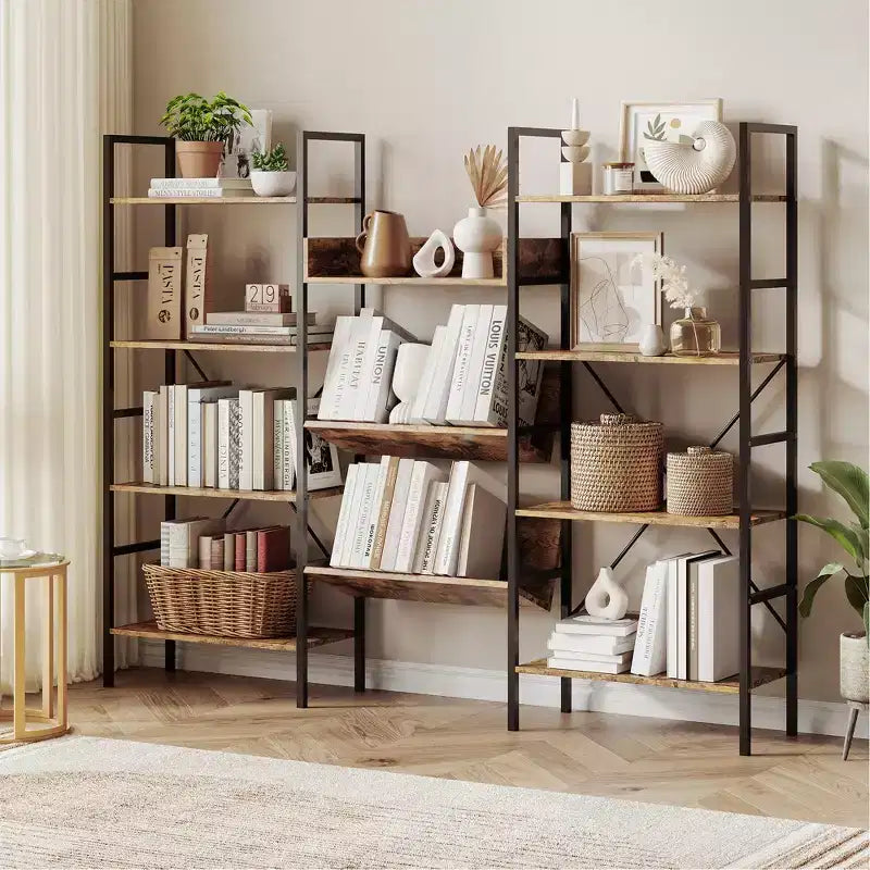 Bücherregal, 4-stöckiges Regal mit 11 offenen Ablagen, Bücherregal im rustikalen Industriestil für Schlafzimmer, Wohnzimmer und Heimbüro