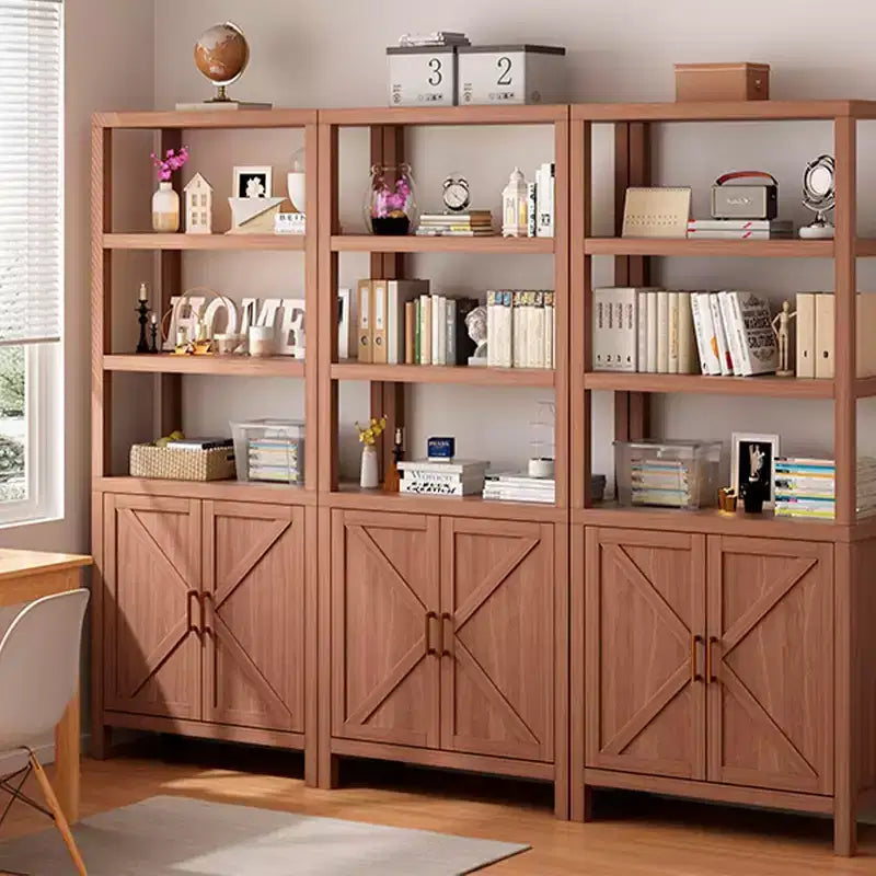 Bücherregal Schrank, 5-stufiges Bücherregal aus Holz mit Türen, Bücherregal mit verstellbaren Einlegeböden, Bauernhaus Bücherregal Bibliothek Buchaufbewahrung