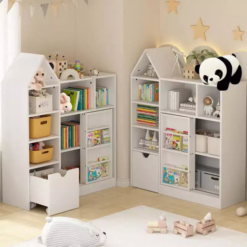 Bücherregal Schrank, 5-stufiges Bücherregal aus Holz mit Türen, Bücherregal mit verstellbaren Einlegeböden, Bauernhaus Bücherregal Bibliothek Buchaufbewahrung