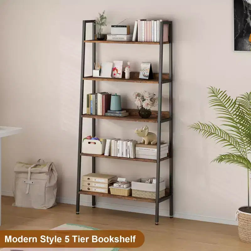 Bücherregal Schrank, 5-stufiges Bücherregal aus Holz mit Türen, Bücherregal mit verstellbaren Einlegeböden, Bauernhaus Bücherregal Bibliothek Buchaufbewahrung