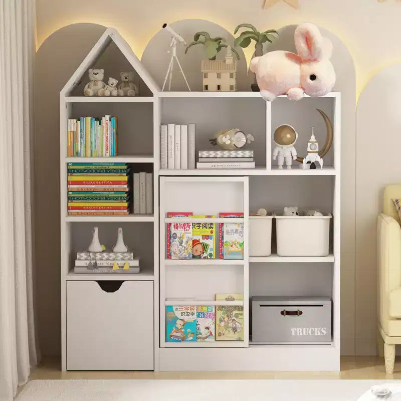 Bücherregal Schrank, 5-stufiges Bücherregal aus Holz mit Türen, Bücherregal mit verstellbaren Einlegeböden, Bauernhaus Bücherregal Bibliothek Buchaufbewahrung