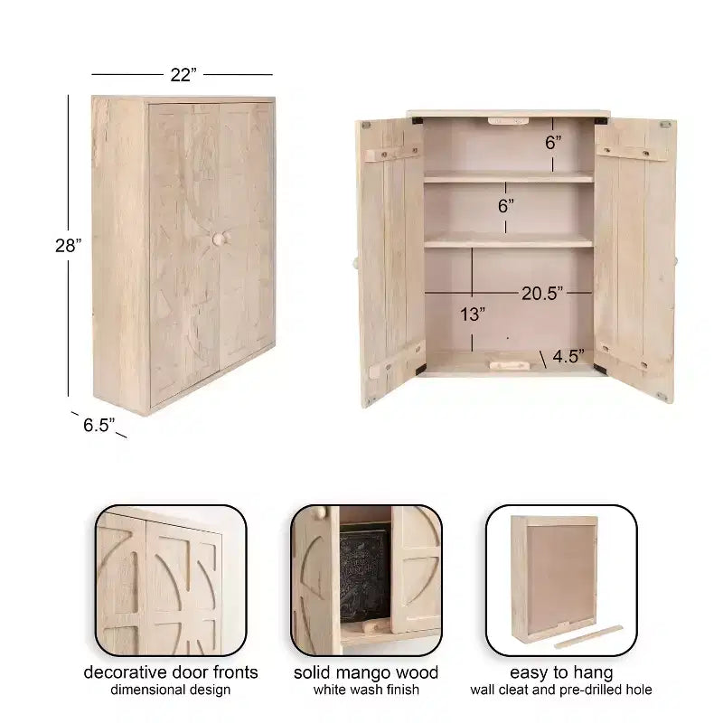 Galliene Holz-Wandschrank, 22x7x28, Weiß gekalkt