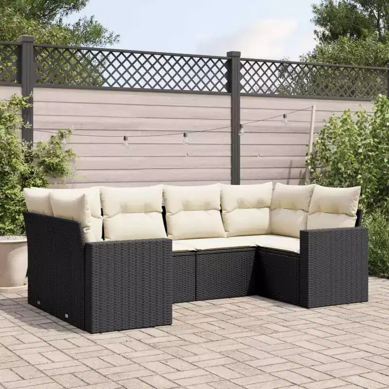 Garten-Sofa-Set 6-teilig, Schwarz und Cremeweiß