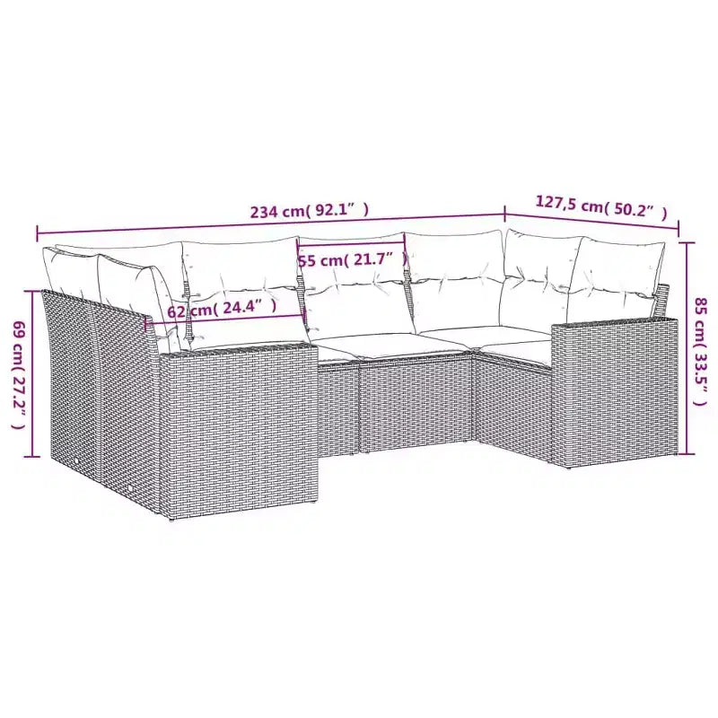 Garten-Sofa-Set 6-teilig, Schwarz und Cremeweiß