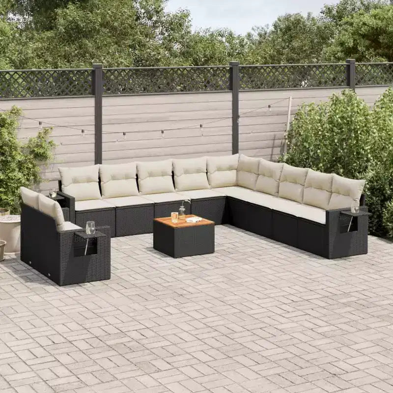 Garten-Sofa-Set, Schwarz und Creme-Weiß