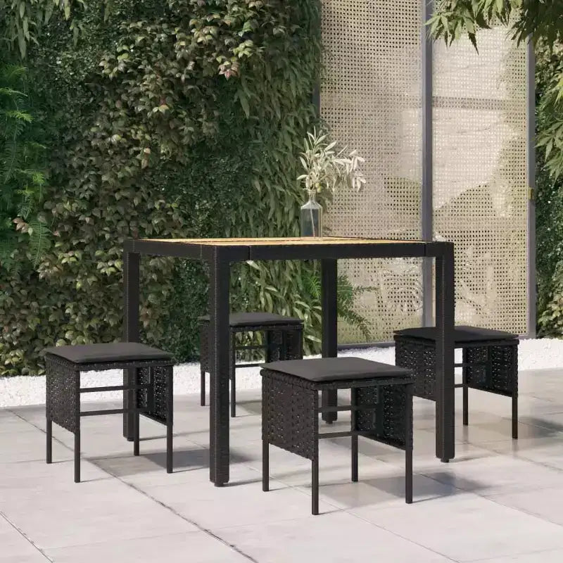 Gartenhocker-Set, 4-teilig, Schwarz Polyrattan, Klein, Modular