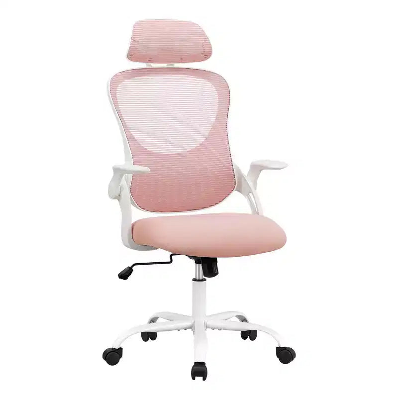 Ergonomischer Bürostuhl mit hoher Rückenlehne, verstellbarer Kopfstütze, hochklappbaren Armlehnen und drehbarem Fußkreuz