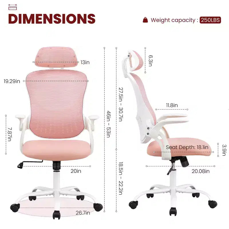 Ergonomischer Bürostuhl mit hoher Rückenlehne, verstellbarer Kopfstütze, hochklappbaren Armlehnen und drehbarem Fußkreuz