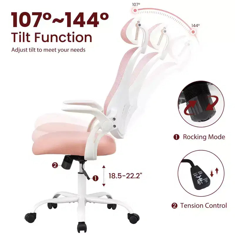 Ergonomischer Bürostuhl mit hoher Rückenlehne, verstellbarer Kopfstütze, hochklappbaren Armlehnen und drehbarem Fußkreuz