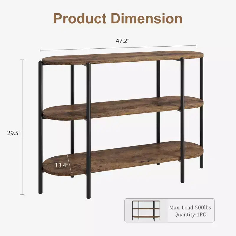 47.2 Konsolentisch, 3-stufiges Industriedesign aus Metall, funktionaler Flurtisch, Retro-Landhausstil für Diele, Wohnzimmer, Küche und Esszimmer