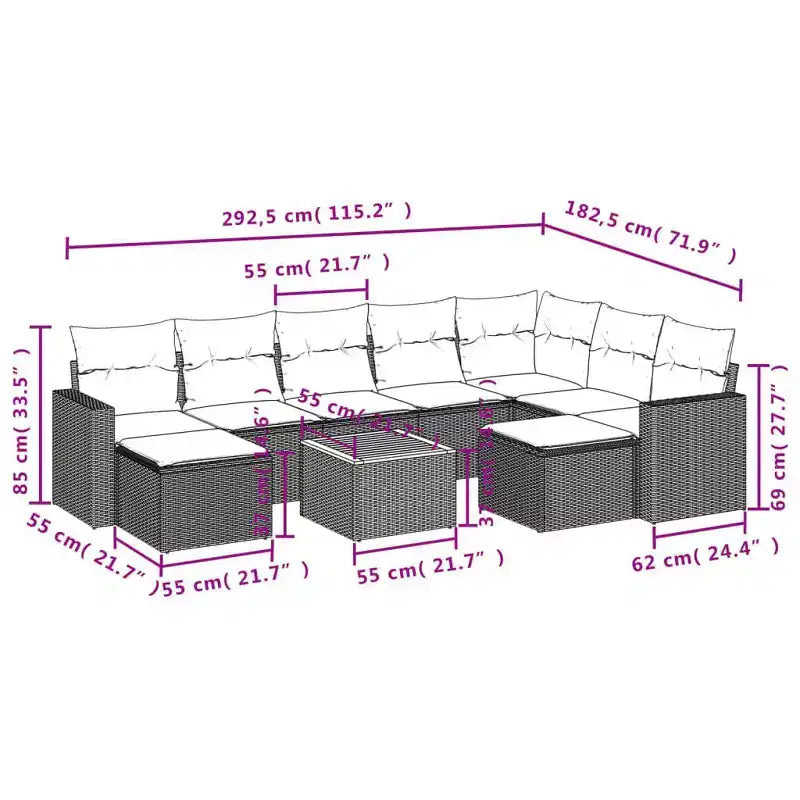 Garten-Sofa-Set 10-teilig, Schwarz