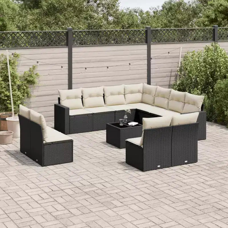 Gartensofa-Set, Schwarz und Cremeweiß