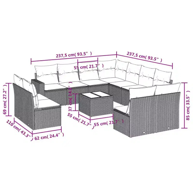 Gartensofa-Set, Schwarz und Cremeweiß