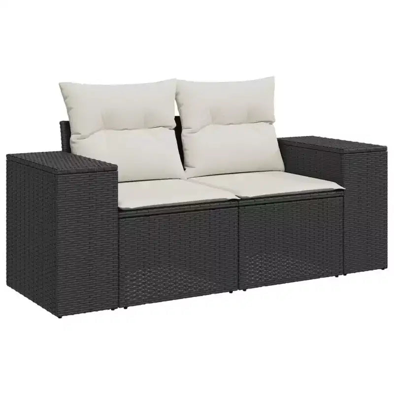 Große modulare Gartensofa-Garnitur, schwarzes PE-Rattan