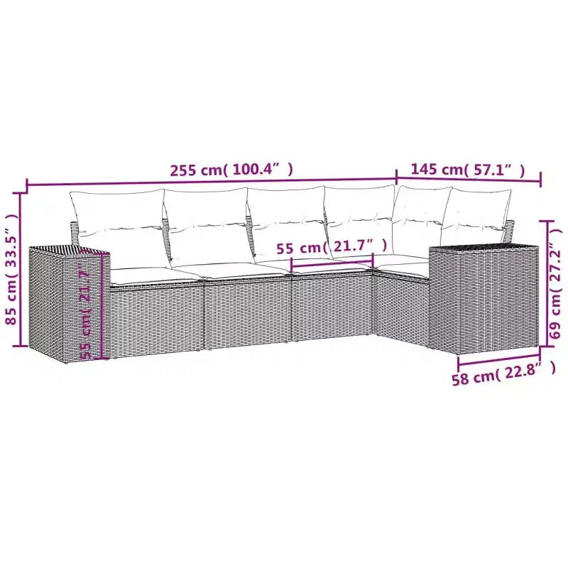 Große modulare Gartensofa-Garnitur, schwarzes PE-Rattan