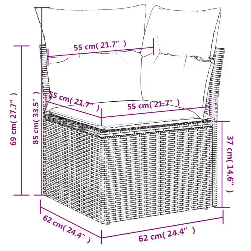 Große modulare Gartensofa-Garnitur, schwarzes PE-Rattan