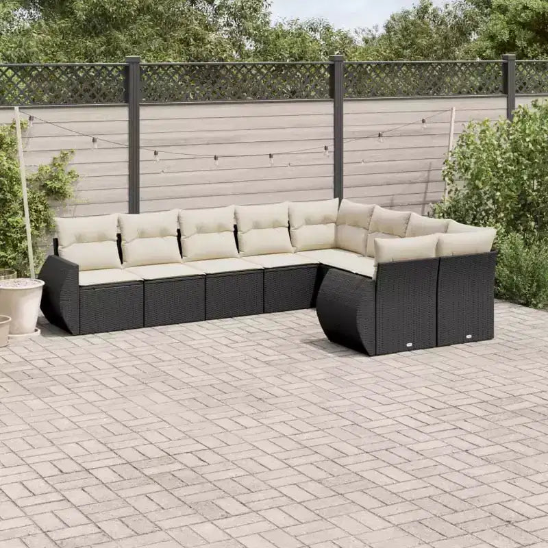 Große Gartensitzgruppe mit verstellbaren Füßen, schwarzes Polyrattan
