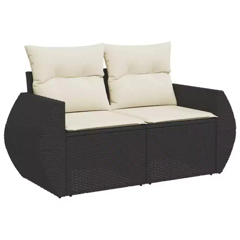 Große Gartensitzgruppe mit verstellbaren Füßen, schwarzes Polyrattan