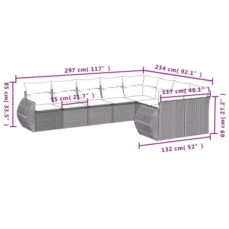 Große Gartensitzgruppe mit verstellbaren Füßen, schwarzes Polyrattan