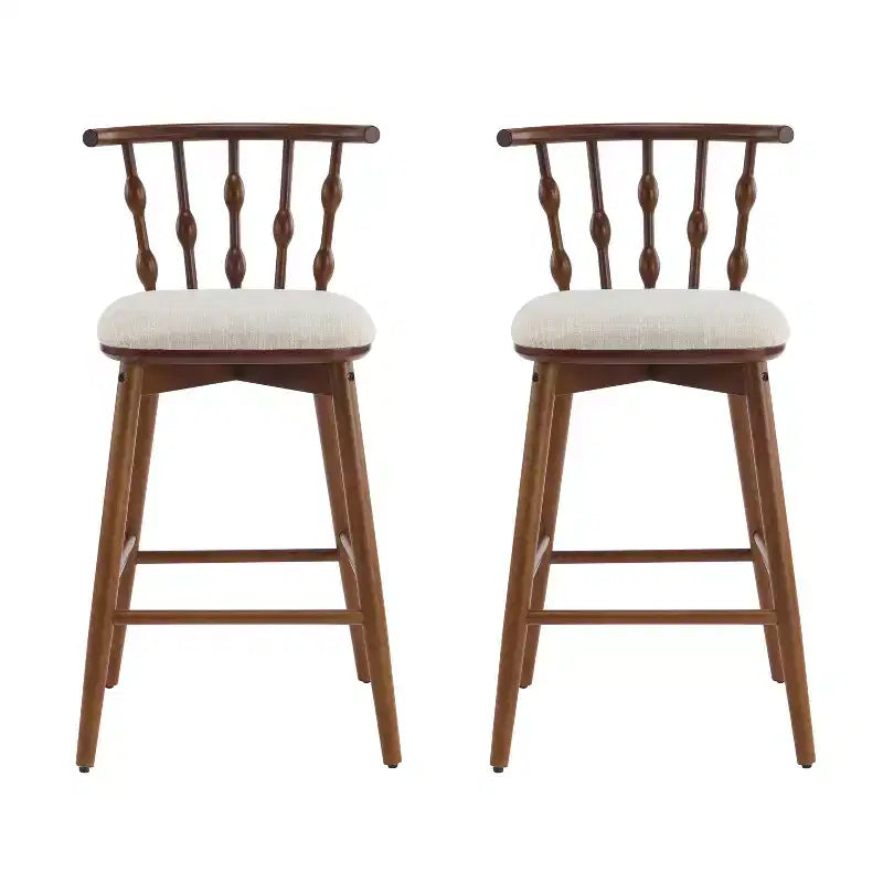 Moderne Barhocker aus Gummibaumholz, gepolstert, 2er-Set