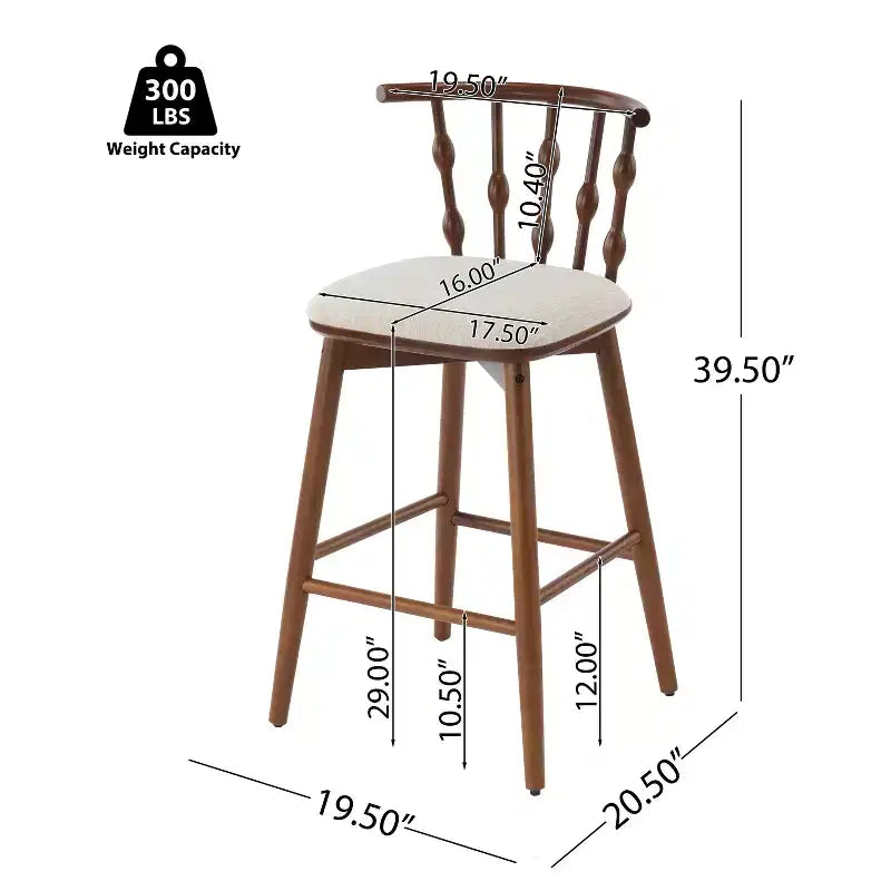 Moderne Barhocker aus Gummibaumholz, gepolstert, 2er-Set
